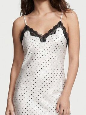 Victoria's Secret Pink Chemise with Black Lace and Polka Dots